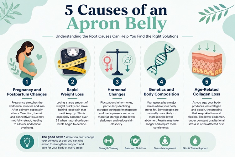Common causes of small apron belly and abdominal skin laxity