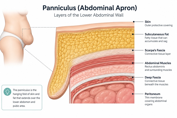 Illustration of apron belly after c-section