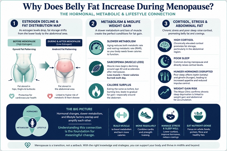 Menopause hormonal changes affecting fat storage patterns
