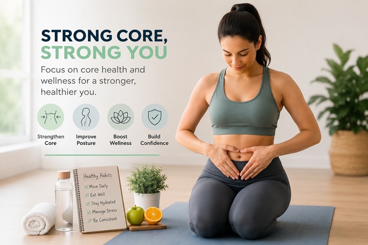 Person focusing on core health and wellness for apron belly