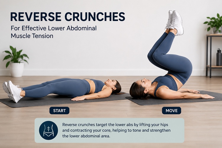 Performing reverse crunches for effective lower abdominal muscle tension.