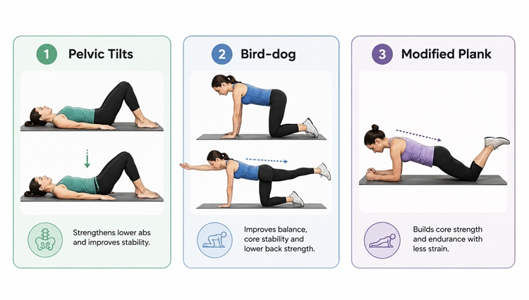Safe core exercises for PCOS apron belly
