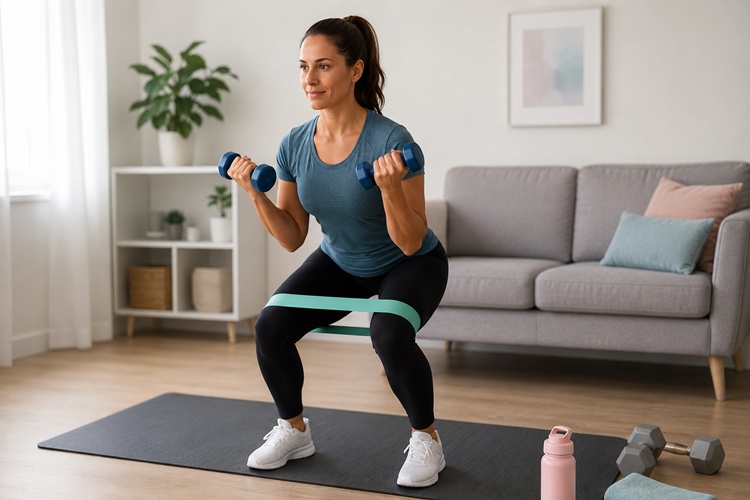 Senior woman performing strength training for muscle mass