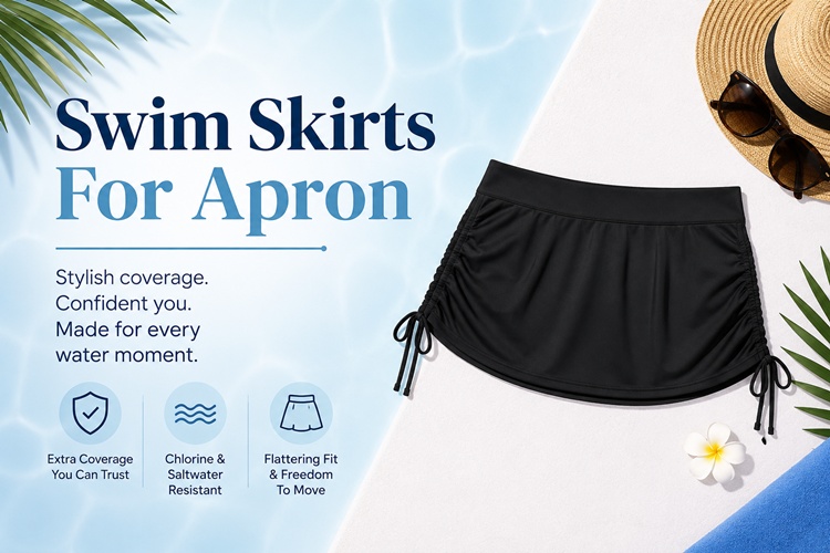 Swim skirt bottom with built-in briefs providing extra coverage over hips and apron belly