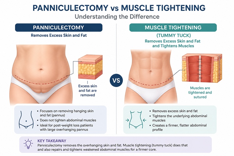Diagram showing apron belly tummy tuck procedure