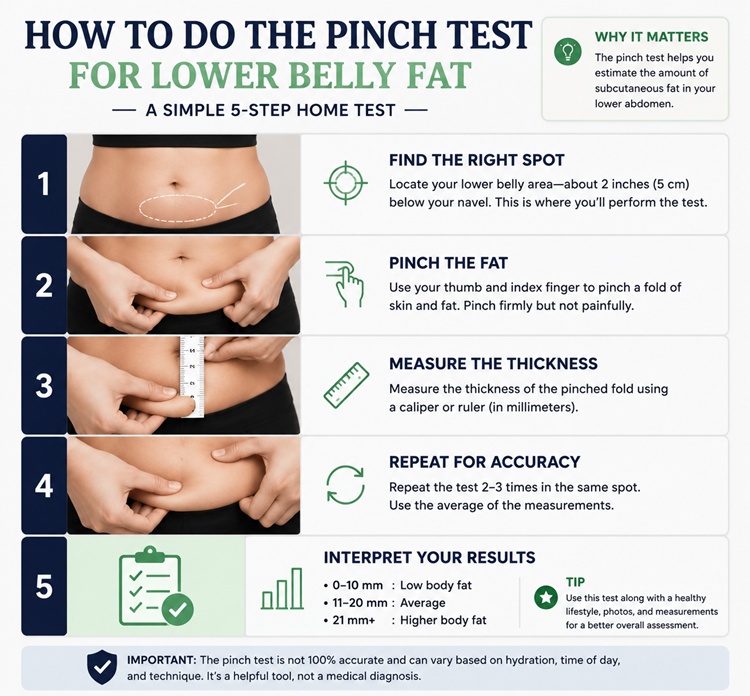 Step-by-step guide on how to perform the pinch test for lower belly fat