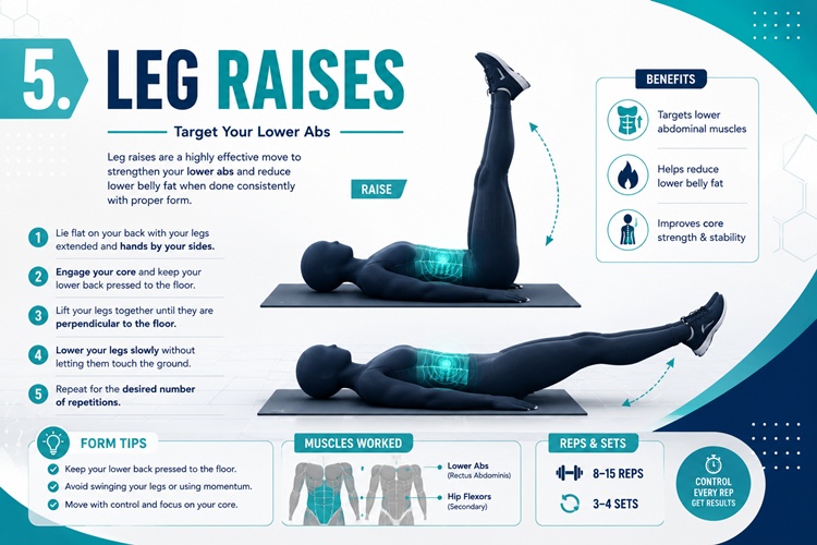 Leg raises exercise targeting FUPA area