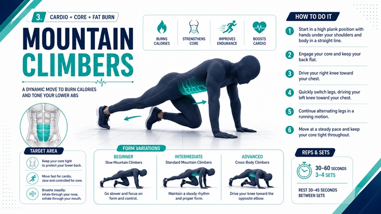 Mountain climbers exercise for lower belly fat