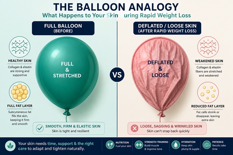 Diagram explaining rapid fat loss and skin elasticity