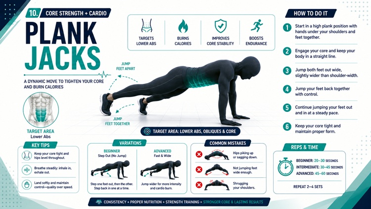 Plank jacks exercise for core and metabolism