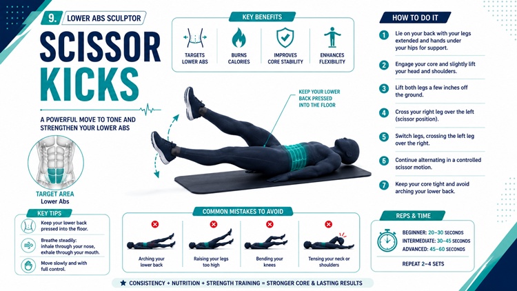 Scissor kicks exercise for lower abdominal tone