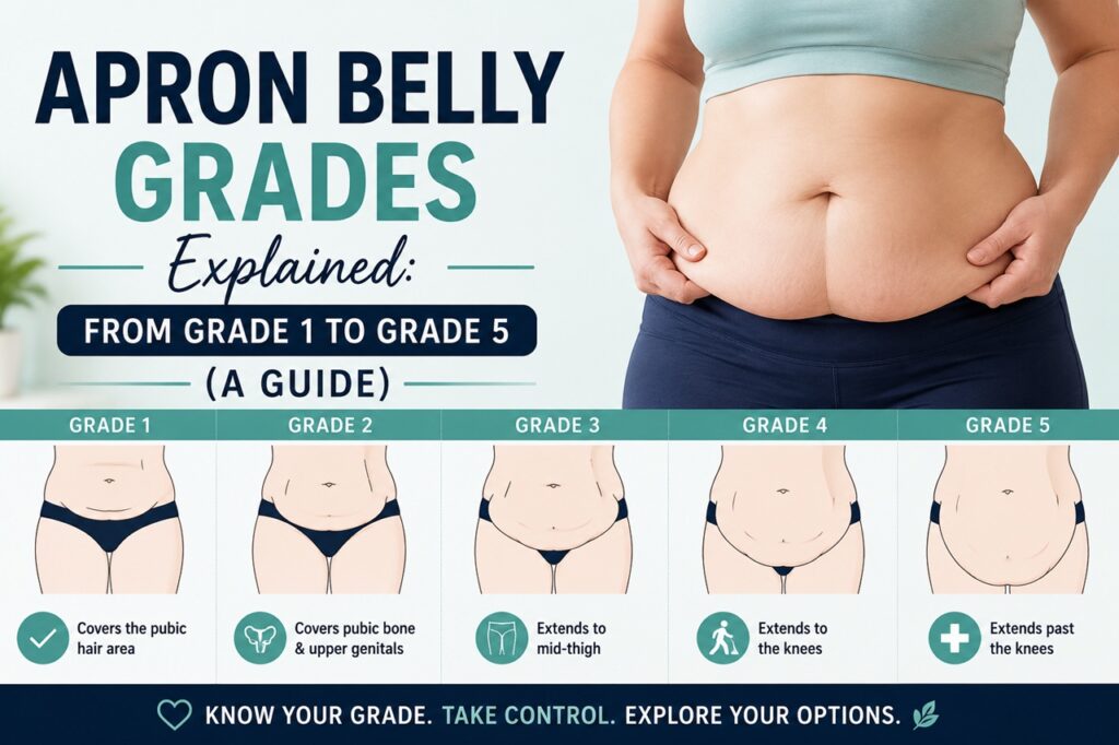 Comprehensive guide explaining apron belly grades from Grade 1 to Grade 5