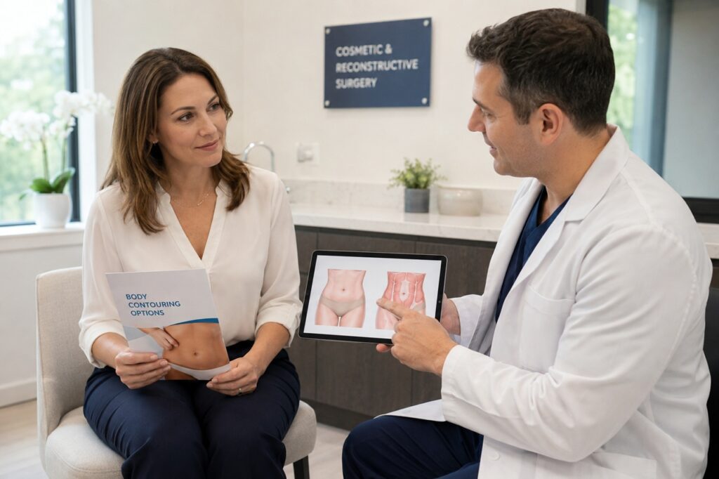 Woman considering FUPA surgery or panniculectomy