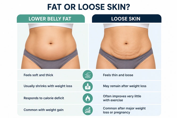 Comparison chart of lower belly fat versus loose skin