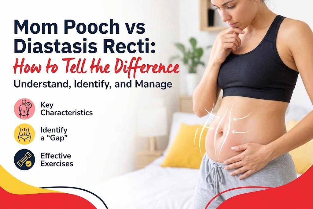 Guide cover comparing mom pooch and diastasis recti