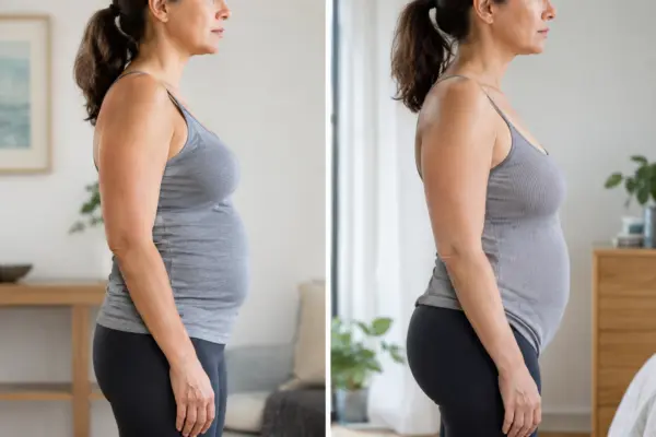 Two women showing different abdominal changes associated with menopause and an apron belly